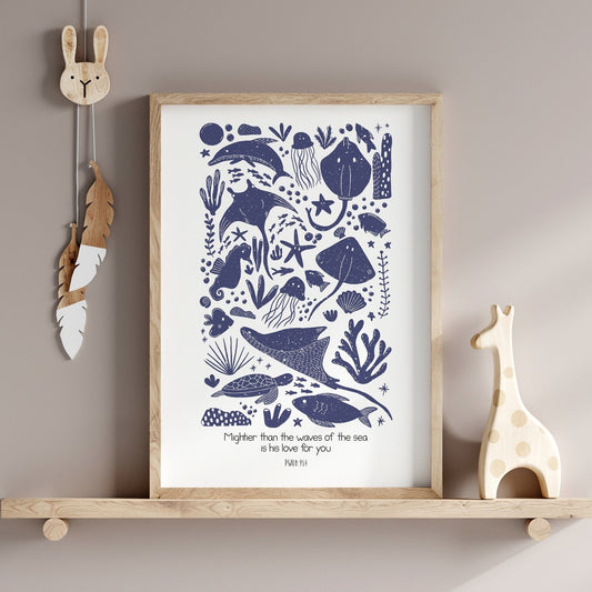 Ocean themed bible verse nursery print - Dolly and Fred Designs