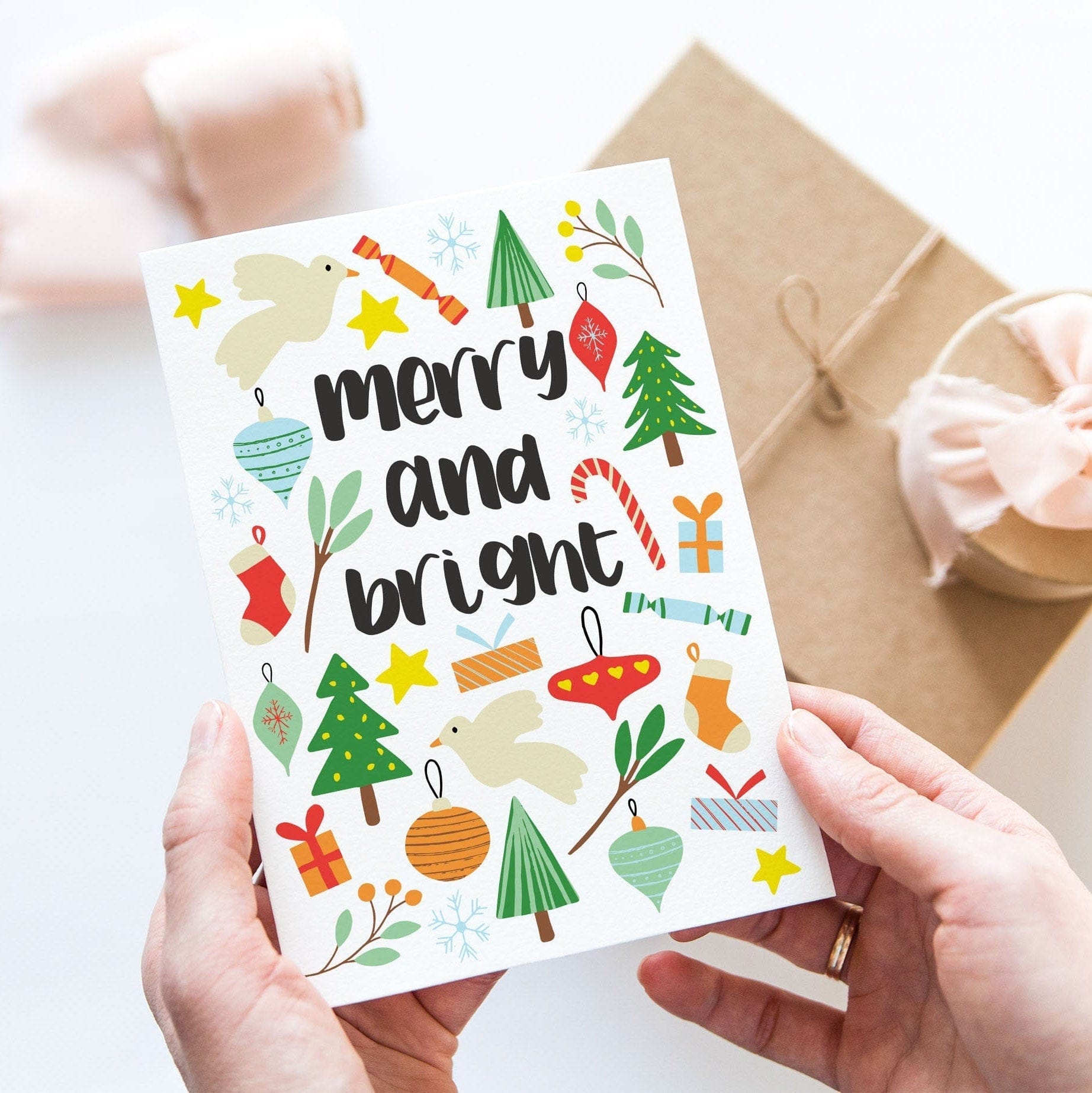 Pack of 5 bright Christmas cards - Dolly and Fred Designs