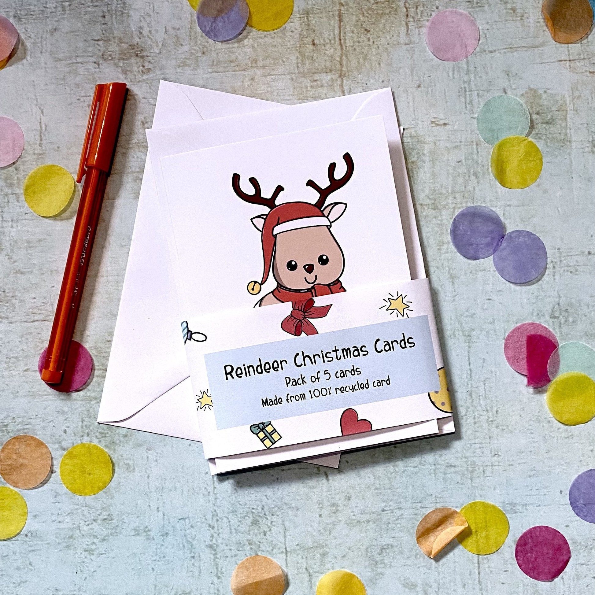 Pack of 5 Reindeer Christmas Cards - Dolly and Fred Designs