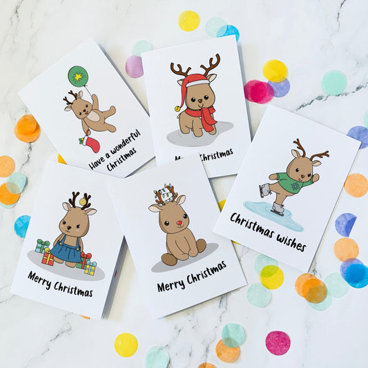 Pack of 5 Reindeer Christmas Cards - Dolly and Fred Designs