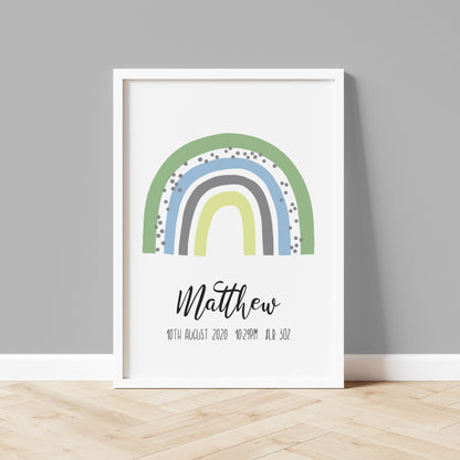 Pastel Rainbow Print with birth details - Dolly and Fred Designs