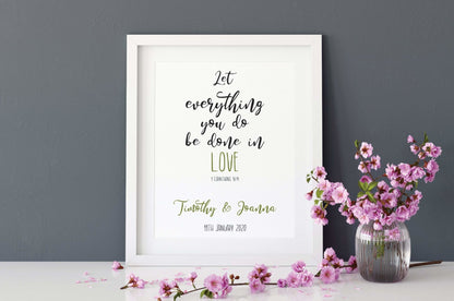 Personalised bible verse wedding gift print - Dolly and Fred Designs