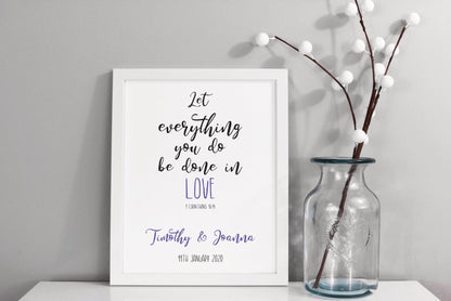 Personalised bible verse wedding gift print - Dolly and Fred Designs