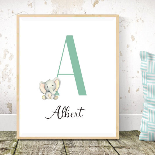 Personalised Elephant Monogram Name Print - Dolly and Fred Designs