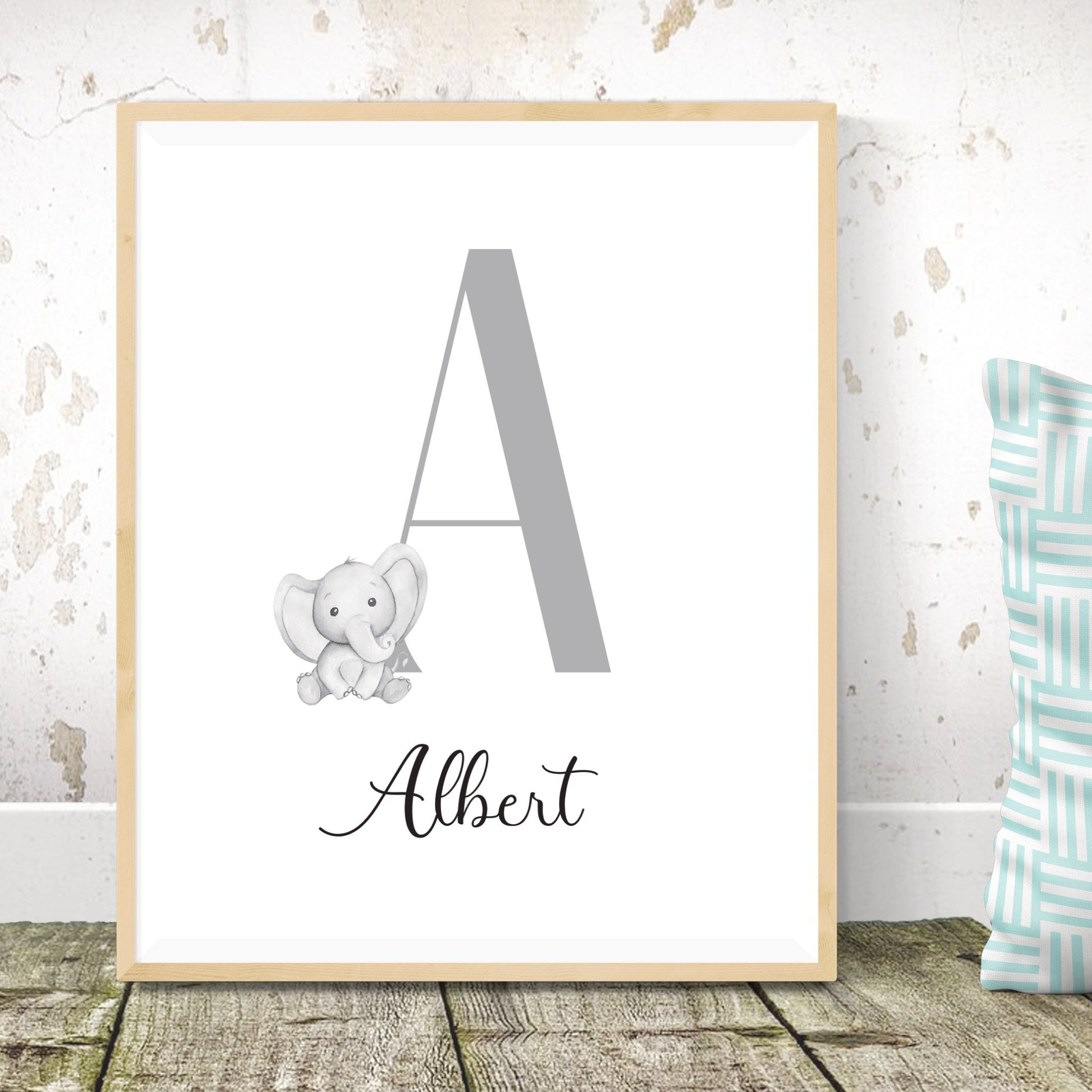 Personalised Elephant Monogram Name Print - Dolly and Fred Designs