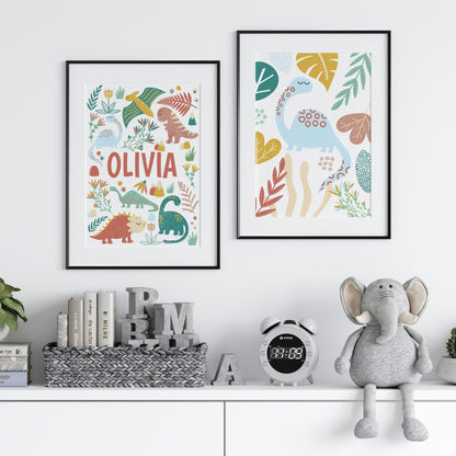 Personalised neutral dinosaur print set - Dolly and Fred Designs