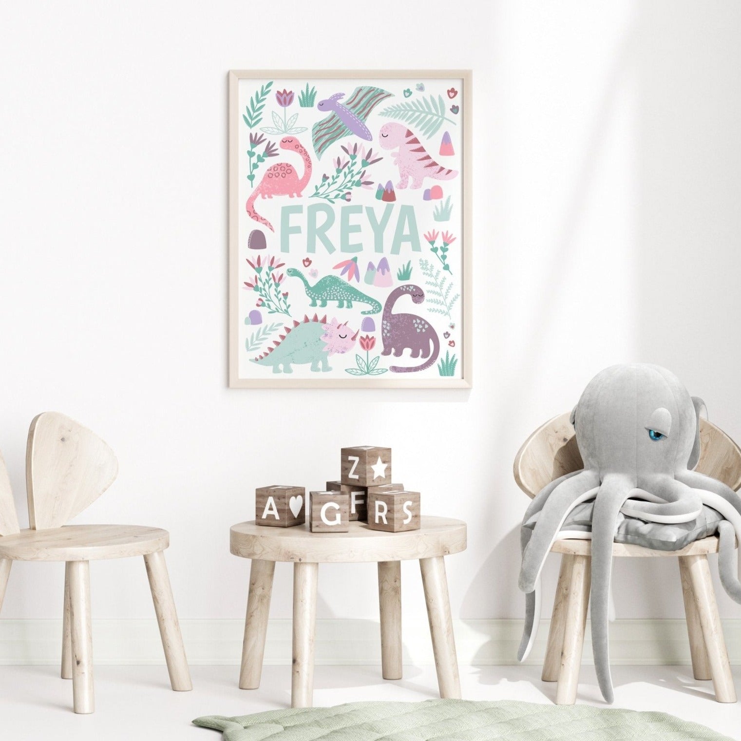 Personalised Pink Dinosaur Print - Dolly and Fred Designs
