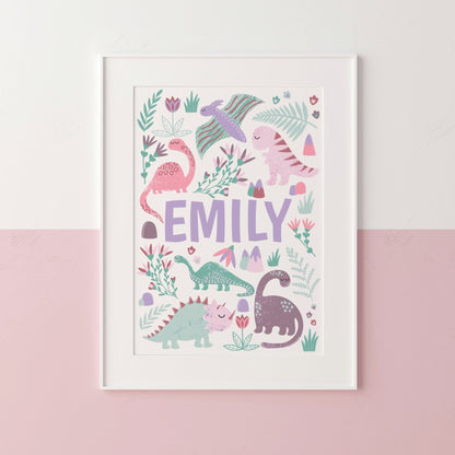 Personalised Pink Dinosaur Print - Dolly and Fred Designs