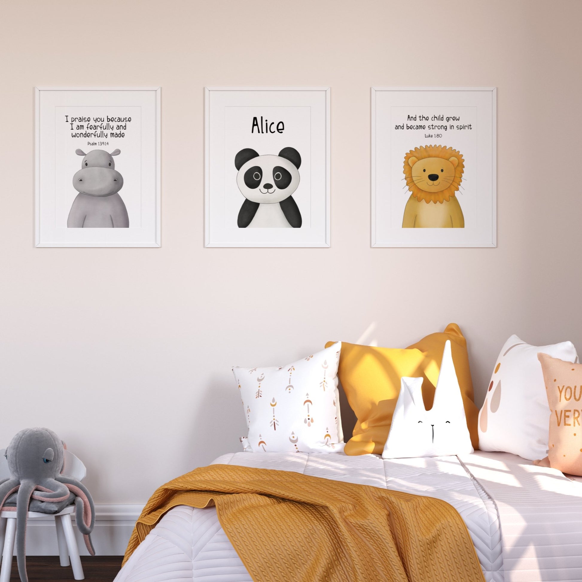 Personalised Safari Bible Verse Prints, Set of 3 - Dolly and Fred Designs