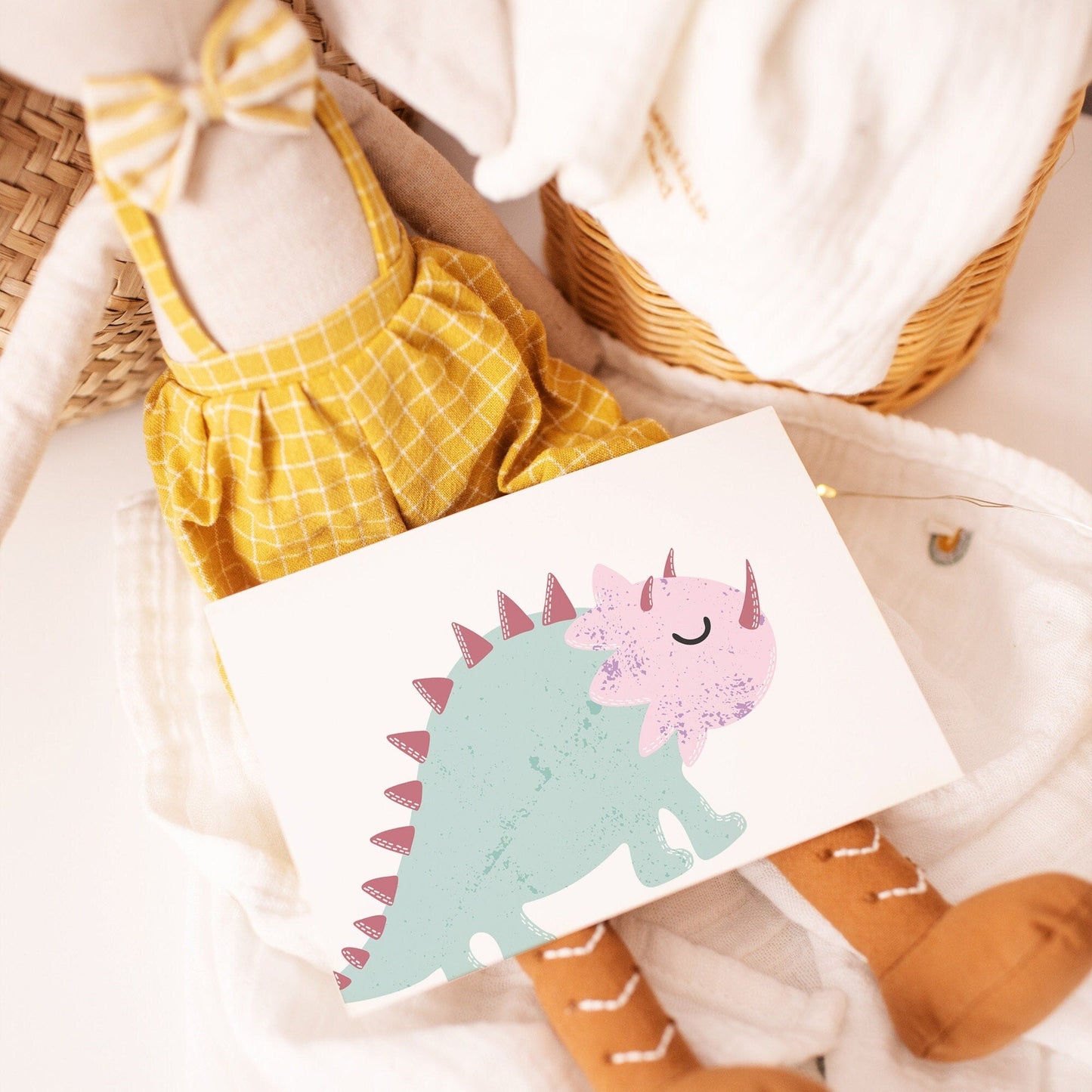 Pink and purple dinosaur Postcard Set - Dolly and Fred Designs