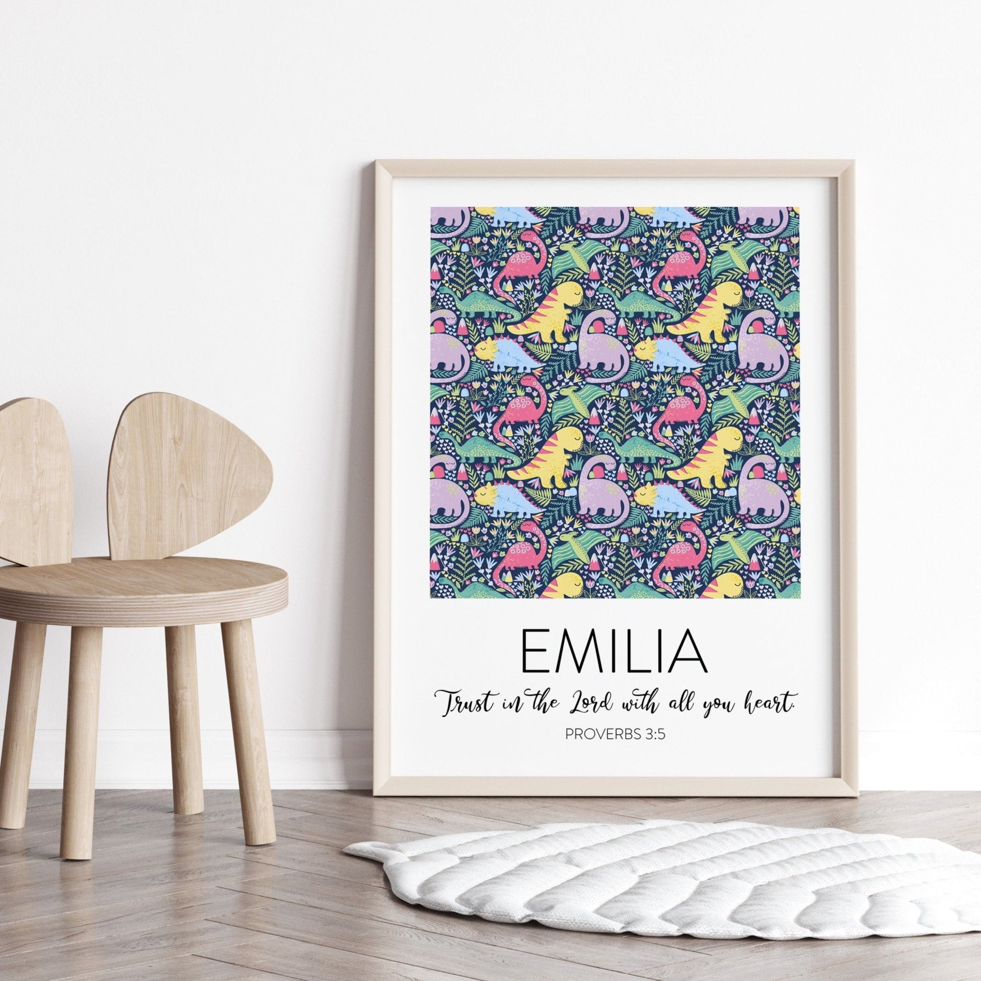 Pink Dinosaur Bible Verse Print - Dolly and Fred Designs