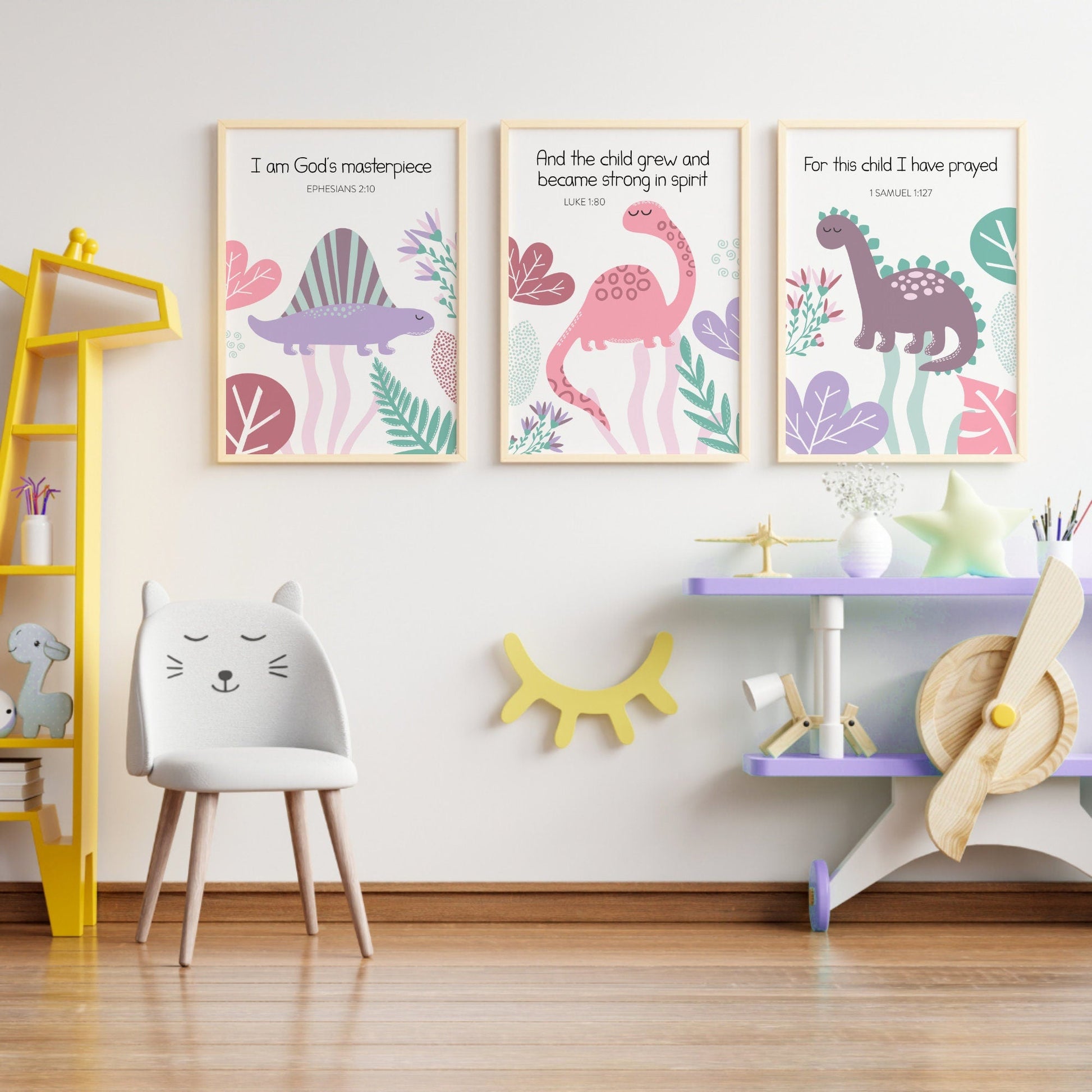 Pink Dinosaur chrisitan verse prints - Dolly and Fred Designs