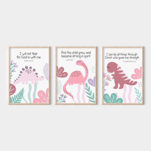 Pink Dinosaur chrisitan verse prints - Dolly and Fred Designs