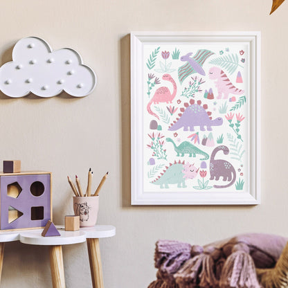 Pink Dinosaur Nursery Print - Dolly and Fred Designs