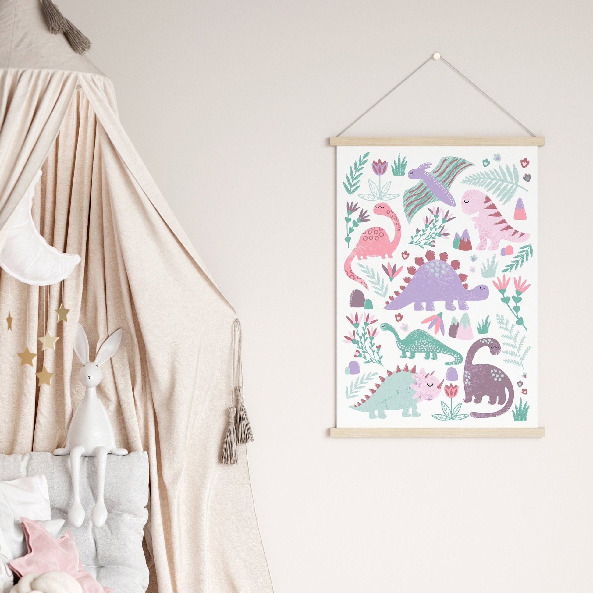 Pink Dinosaur Nursery Print - Dolly and Fred Designs
