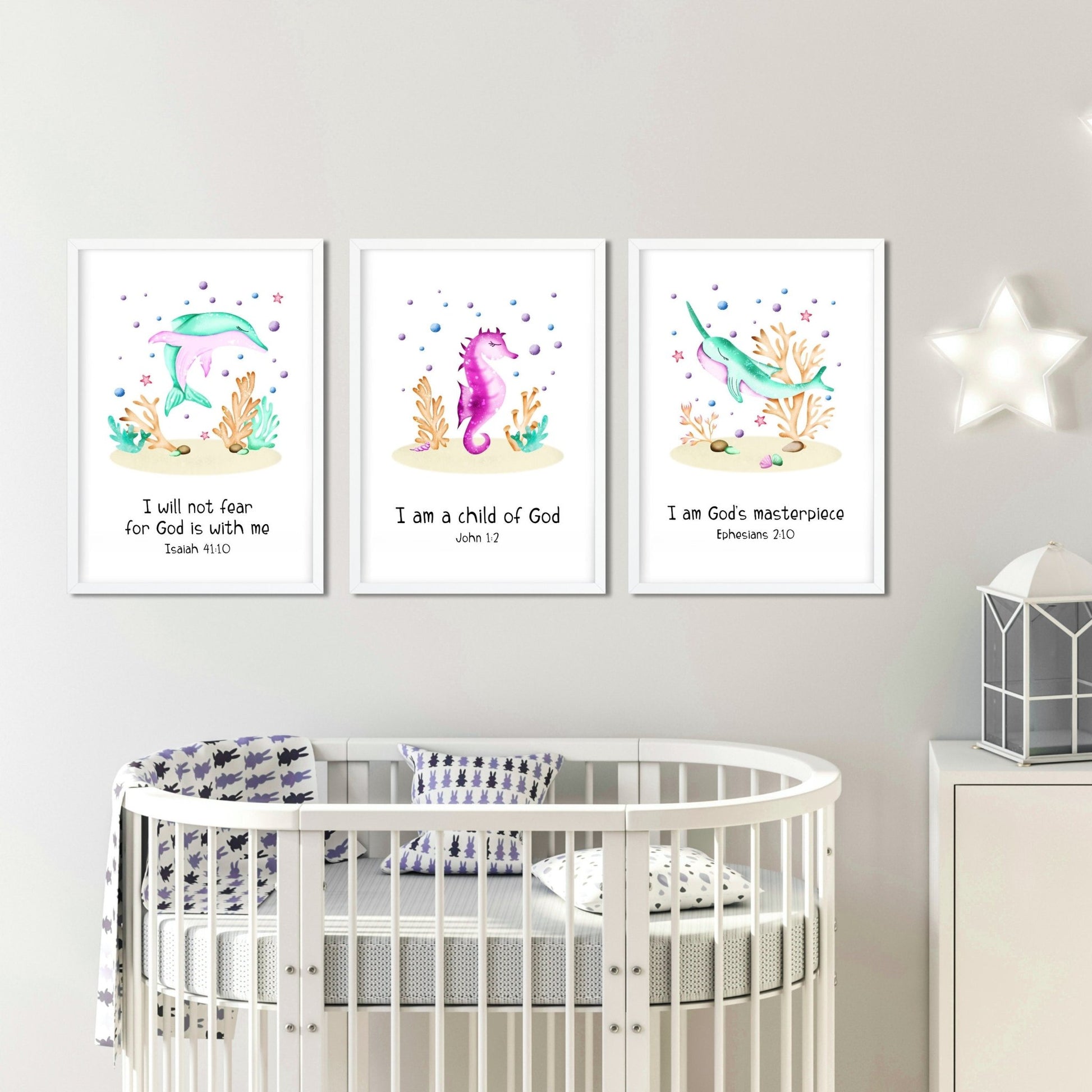 Pink Ocean Bible Verse Nursery Print set - Dolly and Fred Designs