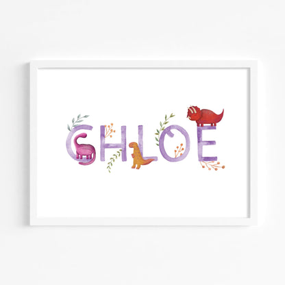 Purple Dinosaur Name Print - Dolly and Fred Designs