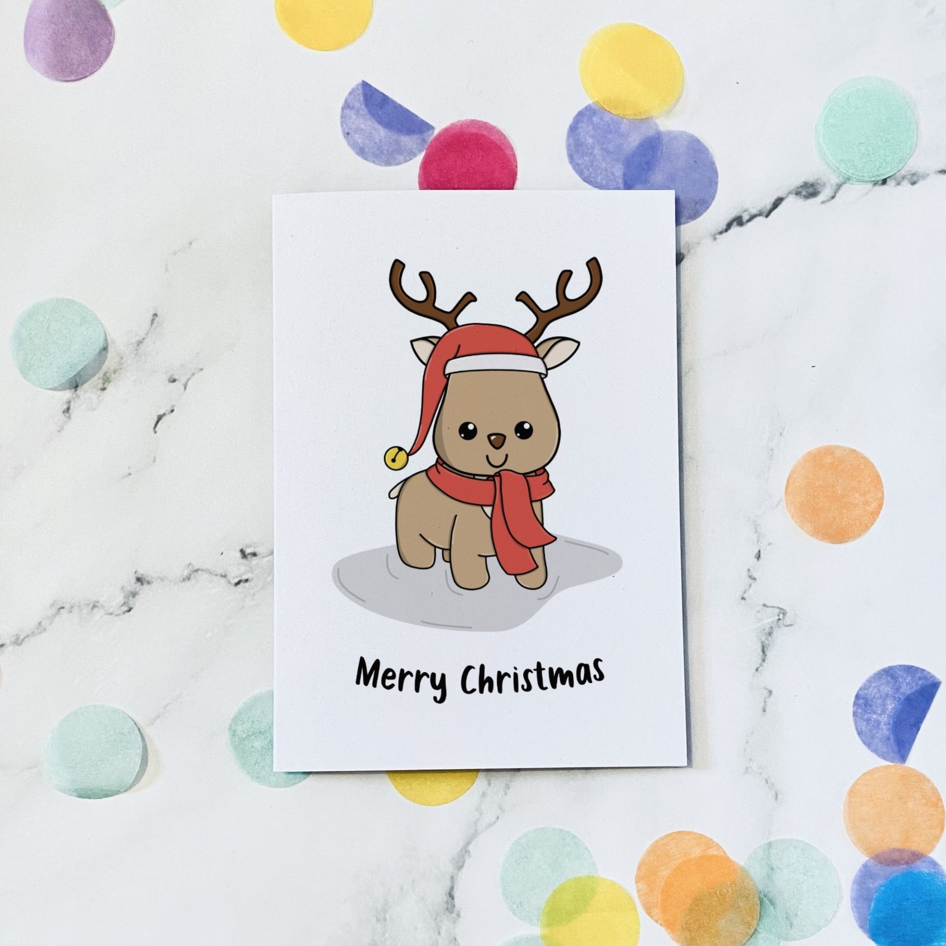 Reindeer in a hat christmas card - Dolly and Fred Designs