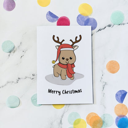 Reindeer in a hat christmas card - Dolly and Fred Designs