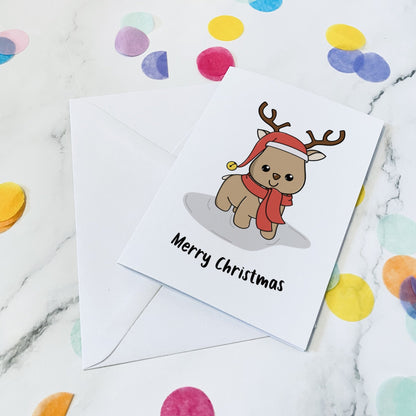 Reindeer in a hat christmas card - Dolly and Fred Designs