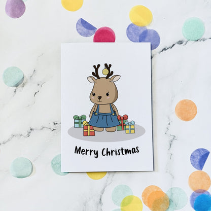 Reindeer with presents christmas card - Dolly and Fred Designs