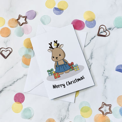 Reindeer with presents christmas card - Dolly and Fred Designs