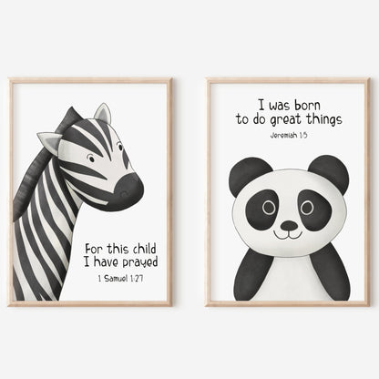 Safari Animal Bible Verse set of 2 - Dolly and Fred Designs