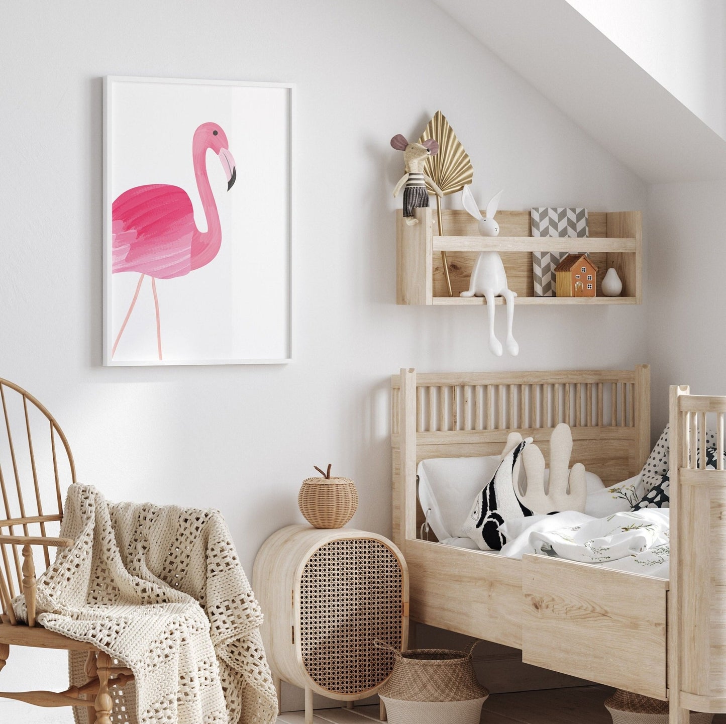 Bright pink flamingo nursery print- Dolly and Fred Designs