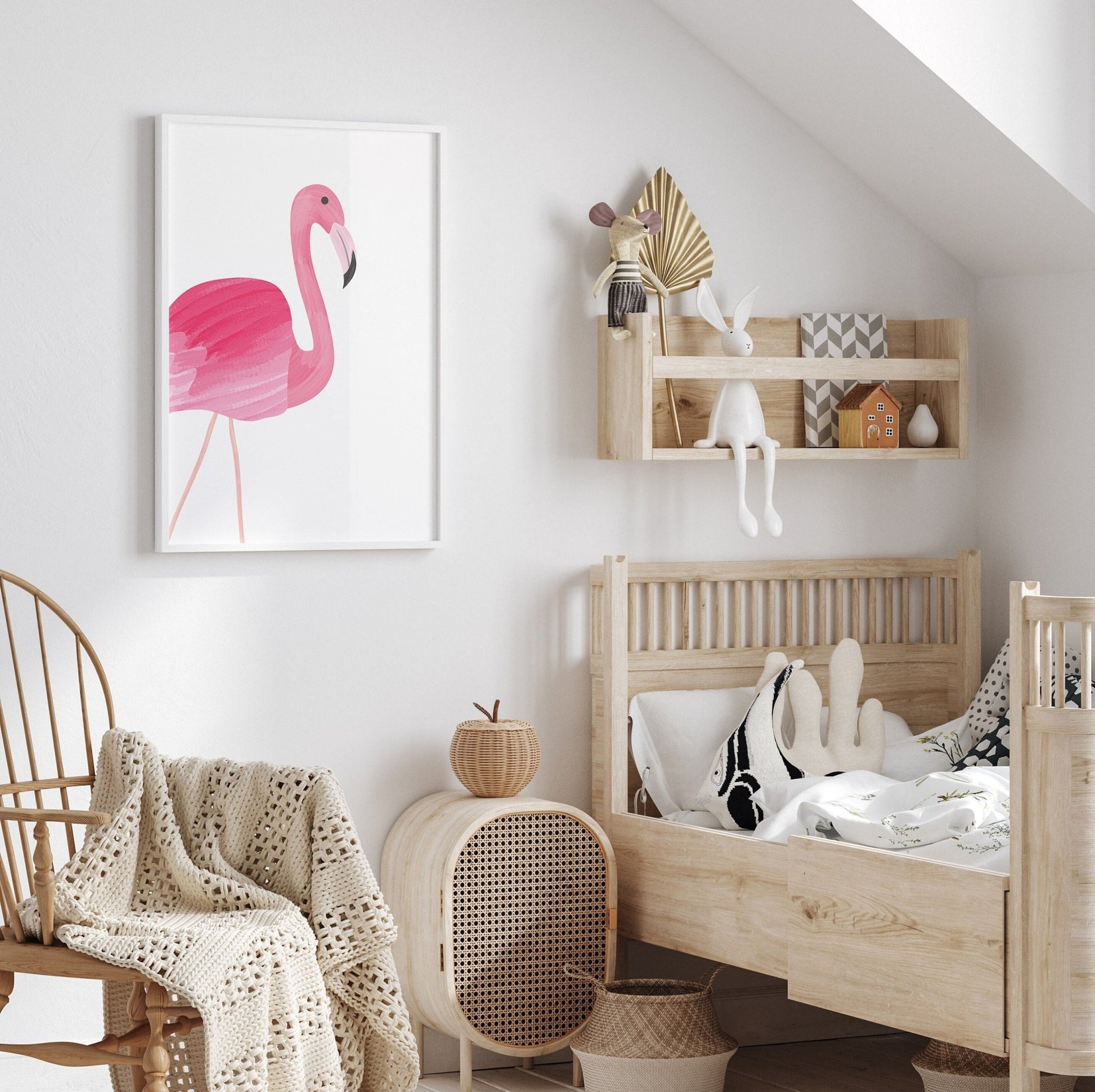 Bright pink flamingo nursery print- Dolly and Fred Designs