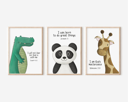Safari Bible Verse Prints, Set of 3 - Dolly and Fred Designs