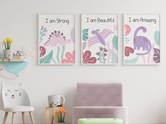 Set of 9 Pink Dinosaur Affirmation prints - Dolly and Fred Designs