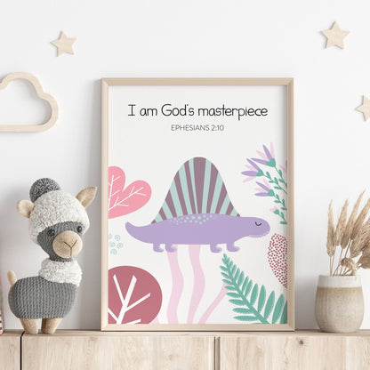 Set of 9 Pink Dinosaur Bible verse prints - Dolly and Fred Designs