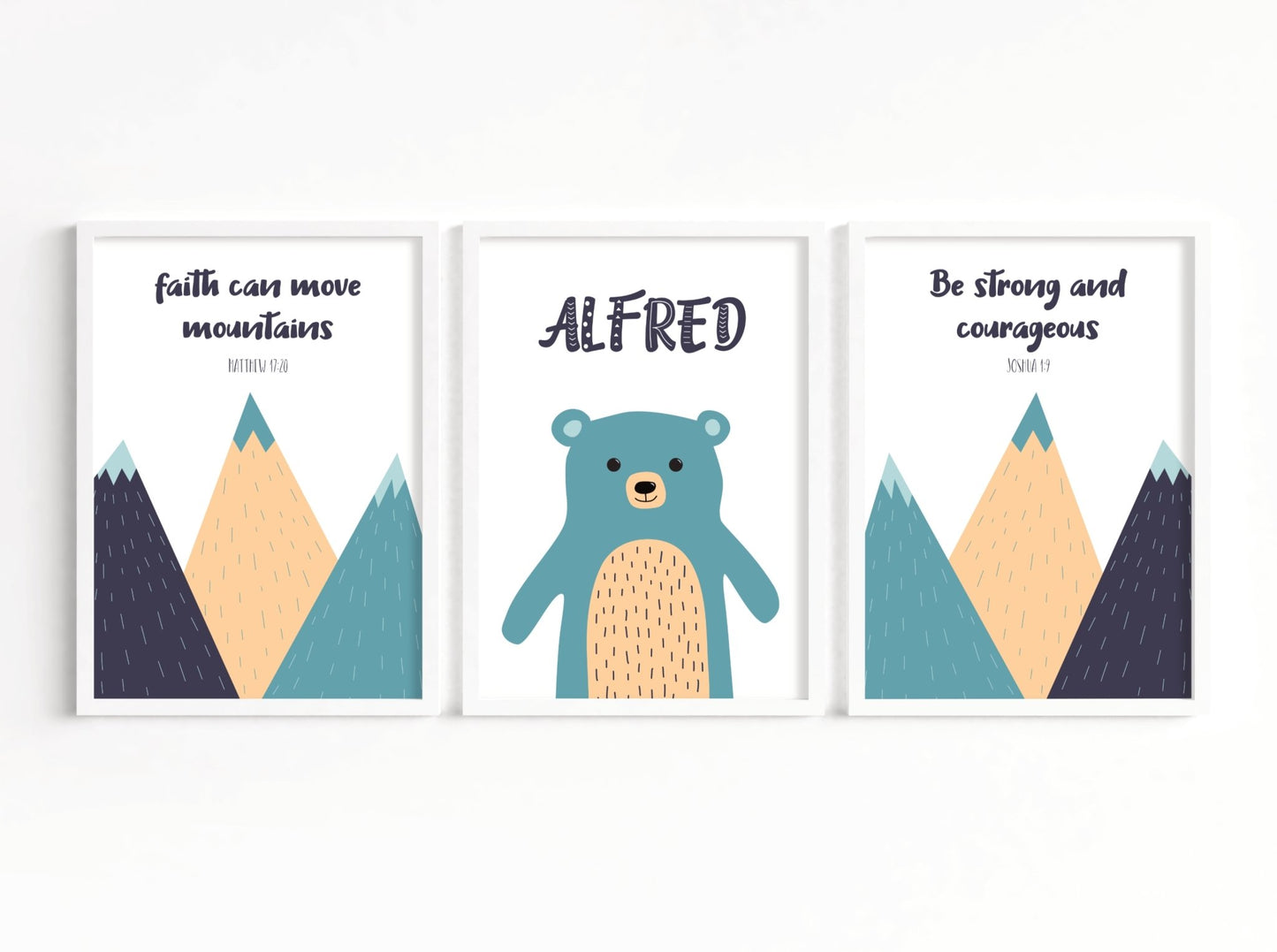 Set of three scandi mountains scripture prints - Dolly and Fred Designs