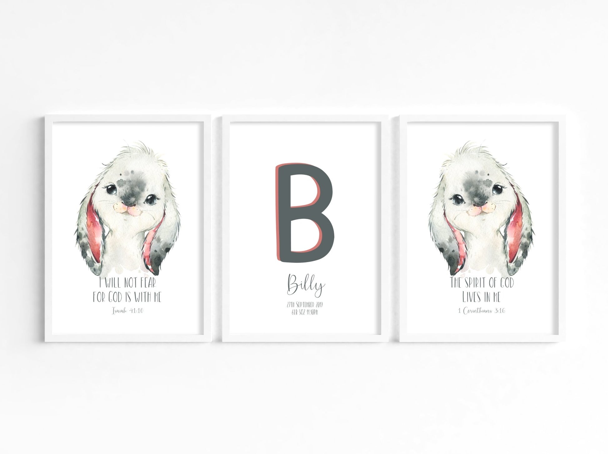 Watercolour Bunny Bible Verse Print Set - Dolly and Fred Designs